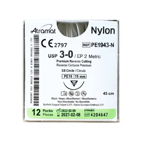 NYLON 3/0 3/8 PE-19 MM 75 CM PE1943 C/12