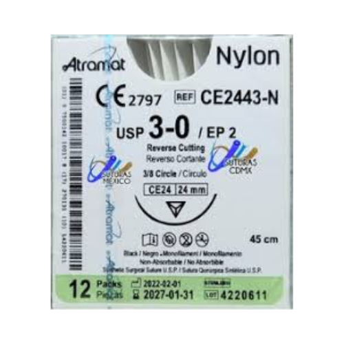 NYLON 3/0 CE 24 MM 3/8 45CM CE2443 C/12