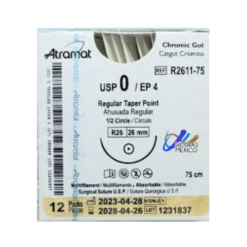 CATGUT CROMICO 0 1/2 26 75CM R2611 C/12