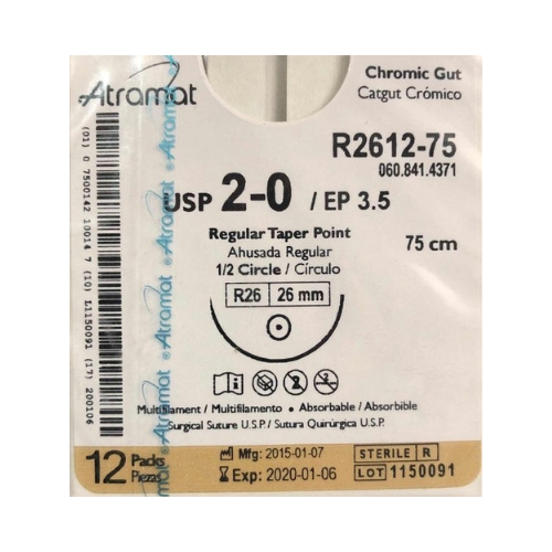 CATGUT CROMICO 2/0 1/2 26MM 75CM R2612 C