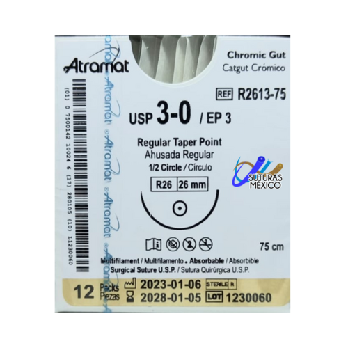 CATGUT CROMICO 3/0 1/2 26MM 75C R2613 C/