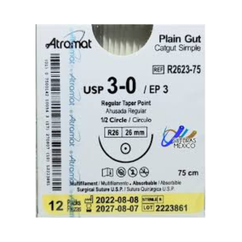 CATGUT SIMPLE 3/0 1/2 26MM 75CM R2623 C/