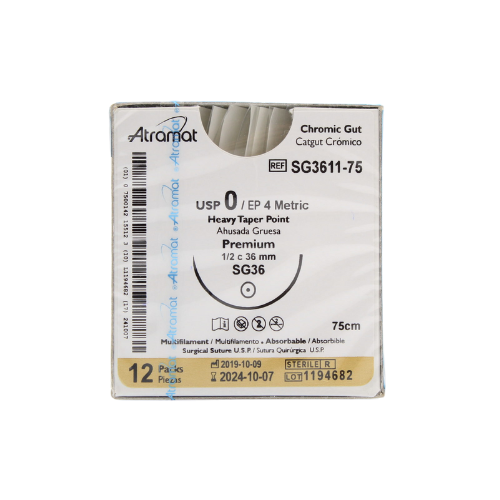 CATGUT CROMICO 0 36MM 75CM G3611 C/12