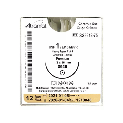 CATGUT CROMICO 1 36MM 75CM SG3618 C/12