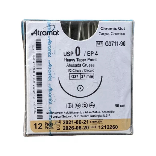 CATGUT CROMICO 0 37MM 75CM G3711 C/12